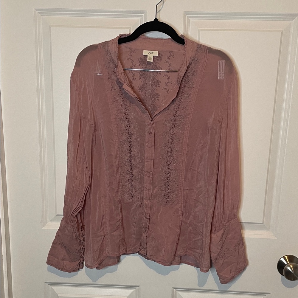 J. Jill Dusty bohemian Pink Shell Button up Blouse with Lace Detail LP